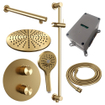 BRAUER Gold Carving douche de pluie encastrée thermostatique - 3 voies - ronde - set 92 - pomme de douche 30cm - bras mural droit - douchette 3 jets - flexible de douche - barre de douche intégrée - or brossé PVD SW1159041