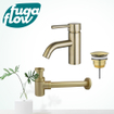 FugaFlow Eccelente Sobrado Kit mitigeur lavabo - robinet bas - bonde non-obturable - siphon design bas - PVD Laiton brossé SW1124162