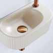 QeramiQ Fuente Ensemble lave-mains - 40x22x12cm - droite - nervuré - semi-circulaire - 1 trou de robinet - céramique - robinet de lave-mains cuivre - bonde always open - siphon - beige mat SW1416872