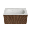 MONDIAZ KURVE-DLUX 80cm Meuble salle de bain - couleur Walnut - 1 tiroir - vasque BIG SMALL centre - sans trou de robinet - couleur Opalo SW1137631