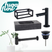 FugaFlow Eccelente Arredo Pack Lave-mains - 40x22x24.5cm - 1 trou de robinet - pierre naturelle - cadre noir - robinet Noir mat - Noir SW1125297