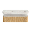 MONDIAZ THOR-DLUX 170cm badmeubel ronding links + rechts kleur Oak met 1 lade en 2 deuren. Vrijhangende wastafel CLOUD Dubbel 2 kraangaten kleur Ostra. SW1465550