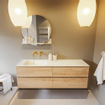 MONDIAZ VICA-DLUX Ensemble meuble de salle de bains - 150cm - meuble sous-vasque chêne blanchi - 4 tiroirs - lavabo encastré cloud à gauche - sans trous de robinet - version hauteur 60cm - opalo SW1088444