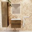 ENSEMBLE DE MEUBLE MONDIAZ VICA - 60x50cm - 2 tiroirs - Chai - lavabo MOON central - 1 trou de robinet - Talc SW1223916