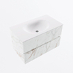 Mondiaz VICA Ensemble de meuble de salle de bain - 80cm - meuble sous-vasque carrara - 2 tiroirs - lavabo moon milieu - 1 trou de robinet - version haute de 60cm - talc SW1083456