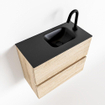 MONDIAZ ADA Meuble WC - 60x30x50cm - 1 trou de robinet - 2 tiroirs - chêne blanchi mat - lavabo à droite - Solid surface - Noir SW473128