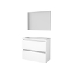 Basic-Line Basic 39 ensemble de meubles de salle de bain 80x39cm sans poignée 2 tiroirs lavabo acrylique 1 trou pour robinetterie miroir mdf laqué blanc glacier SW350757