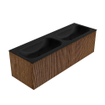 MONDIAZ KURVE 140cm Meuble salle de bain - couleur Walnut - 2 tiroirs - vasque BIG SMALL double - 2 trous de robinet - Urban SW1138512