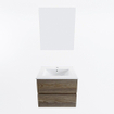 Mondiaz VICA ensemble de meuble de salle de bain - 60cm - meuble sous-vasque marron foncé gris - 2 tiroirs - lavabo denia milieu - 1 trou de robinet - couleur Blanc Brillant - miroir LED - version XL 60cm de haut SW1091993