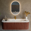 Mondiaz KURVE Ensemble de meuble salle de bain - 140x46x40cm - 1 tiroir - 2 portes - lavabo en solid surface - milieu - 1 trou de robinet - Ruby SW1415440