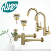 FugaFlow Eccelente Sobrado Kit robinet lavabo - pour double vasque - robinet haut - bec rotatif - bonde non-obturable - siphon design bas - Laiton brossé PVD SW1124227