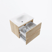 MONDIAZ VICA meuble sous lavabo 60cm Chêne blanchi 2 tiroirs. Lavabo MOON central sans trou de robinet, couleur Talc. SW1381814