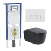 QeramiQ Dely Swirl Pack WC - 36,3x51,7cm - réservoir encastré Geberit UP720 Duofix Sigma - assise 35mm - plaque de déclenchement blanche brillante - boutons rectangulaires - noir mat SW1413938
