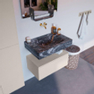 Mondiaz ALAN-DLUX Ensemble de meuble - 70cm - meuble Linen mat - 1 tiroir - Lavabo Cloud Lava suspendu - vasque Centre - 0 trous de robinet SW807998