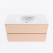 MONDIAZ VICA Ensemble meuble de salle de bains - 90cm - meuble bas rosee - 2 tiroirs - vasque moon centrale - 1 trou de robinet - version haute 60cm - talc SW1081137