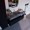 Mondiaz ALAN-DLUX Ensemble de meuble - 120cm - meuble - Urban mat - 2 tiroirs - Lavabo Cloud Lava suspendu - vasque Centre - 1 trou de robinet - Noir SW807867