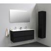 Basic Bella Meuble salle de bains avec lavabo céramique avec miroir et éclairage Blanc 120x55x46cm 2 trous de robinet Noir mat SW491847
