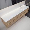 Mondiaz VICA ensemble de meuble de salle de bain - 200cm - meuble sous-vasque chêne blanchi - 4 tiroirs - lavabo cloud droite - 1 trou de robinet - miroir LED - version XL 60cm de haut SW1097684