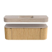 MONDIAZ THOR-DLUX 140cm badmeubel ronding links + rechts kleur Oak met 1 lade en 2 deuren. Vrijhangende wastafel CLOUD Midden 1 kraangat kleur Saba. SW1464312