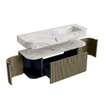 MONDIAZ THOR-DLUX 130cm meuble de salle de bains arrondi gauche + droite couleur Shadow avec 1 tiroir et 2 portes. Vasque suspendue CLOUD Droite 1 trou de robinet couleur Glace. SW1463756