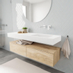 MONDIAZ ALAN 150cm - meuble bas - chêne vieilli - 2 tiroirs - lavabo suspendu - vasque à droite - 0 trous de robinet - talc SW408477