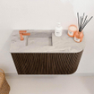 Mondiaz JOYA-DLUX 61.6cm toiletmeubel - ronding rechts kleur Walnut - Wastafel FAYE positie Links 1 kraangat kleur Glace. SW1422373