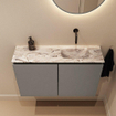 MONDIAZ TURE-DLUX meuble de WC 80 cm Smoke. Lavabo EDEN Glace position droite. Sans trou de robinet. SW1103593