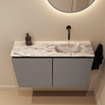 MONDIAZ TURE-DLUX Meuble toilette - 80cm - Smoke - EDEN - vasque Glace - position droite - sans trou de robinet SW1103593