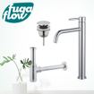 FugaFlow Eccelente Sobrado Slim Slim Kit mitigeur lavabo - robinet rehaussé - bonde clic clac - siphon design - Chrome brillant SW1124357