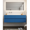 Mondiaz VICA ensemble de meuble de salle de bain - 150cm - meuble sous-vasque jeans - 4 tiroirs - lavabo cloud gauche - sans trou de robinet - miroir LED - version XL 60cm de haut SW1098268