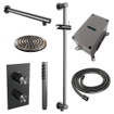 BRAUER Gunmetal Carving Regendoucheset inbouw - hoofddouche 20cm - carving knop - inclusief inbouwdeel - handdouche Staaf 1 stand - glijstang - PVD - geborsteld gunmetal SW716020
