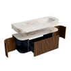 MONDIAZ THOR-DLUX 130cm meuble de salle de bains arrondi gauche + droite couleur Walnut avec 1 tiroir et 2 portes. Vasque suspendue CLOUD Droite 1 trou de robinet couleur Frappe. SW1463607