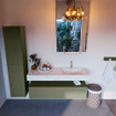 Mondiaz ALAN-DLUX Ensemble de meuble - 130cm - meuble Army mat - 1 tiroir - Lavabo Cloud Opalo suspendu - vasque Droite - 1 trou de robinet SW806854