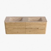 Mondiaz CIRO-DLUX Badkamermeubelset - 150x45x50cm - Solid surface wastafel Saba - 2 wasbak Dubbel - zonder kraangaten - 4 lades - Oak SW1531203