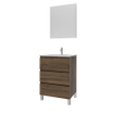 Saniclass Chaci PLUS Ensemble meuble de salle de bains - 60x86x46cm - lavabo en céramique blanc - 1 vasque - 1 trou de robinet - 3 tiroirs - miroir rectangulaire - noyer (bois) SW926026