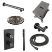 BRAUER Gunmetal Carving Regendoucheset inbouw - hoofddouche 20cm - carving knop - inclusief inbouwdeel - handdouche Staaf 1 stand - PVD - geborsteld gunmetal SW715970
