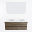 Mondiaz VICA ensemble de meuble de salle de bain - 120cm - meuble sous-vasque marron foncé gris - 2 tiroirs - lavabo denia double - 2 trous de robinet - couleur Blanc Brillant - miroir LED - version XL 60cm de haut SW1092011