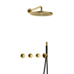 Hotbath Cobber IBS70 Regendoucheset inbouw - 38.5cm wandarm - 30cm ronde hoofddouche - staafhanddouche - geborsteld messing PVD SW677674