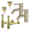 Fortifura Calvi Kit robinet lavabo - pour double vasque - robinet bas - bonde non-obturable - siphon design - Laiton brossé PVD SW915309