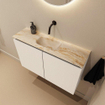MONDIAZ TURE-DLUX Meuble toilette - 80cm - Talc - EDEN - vasque Frappe - position centrale - sans trou de robinet SW1102593
