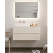 ENSEMBLE DE MEUBLE MONDIAZ VICA - 100cm - 2 tiroirs - lavabo Moon gauche - 0 trous de robinet - solid surface lin SW410940