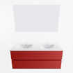 Mondiaz VICA ensemble de meuble de salle de bain - 120cm - meuble sous-vasque fire - 2 tiroirs - lavabo denia double - 2 trous de robinet - couleur Blanc Brillant - miroir LED - version XL 60cm de haut SW1091946