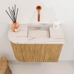 Mondiaz JOYA-DLUX 51.6cm toiletmeubel - ronding links kleur Oak - Wastafel FAYE positie Rechts Zonder kraangat kleur Nata. SW1424020