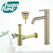 FugaFlow Eccelente Sobrado Kit mitigeur lavabo - robinet rehaussé - bonde nonobturable - siphon design - PVD Laiton brossé SW1124167