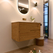 Mondiaz CIRO-DLUX Ensemble de meubles de salle de bains - 90x45x50cm - vasque en solid surface Nata - 1 lavabo au milieu - sans trous de robinet - 2 tiroirs - Chêne SW1531446