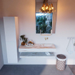 Mondiaz ALAN-DLUX Ensemble de meuble - 120cm - meuble Frappe mat - 0 tiroirs - Lavabo Cloud Frappe suspendu - vasque Droite - 0 trous de robinet SW809129