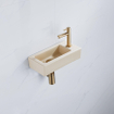 FugaFlow Efficiente Pietra Ensemble lave-mains - 37.5x18.5x9cm - céramique - trou de robinet à droite - robinet lave-mains laiton brossé - bonde - siphon abaissé - beige mat SW1442298
