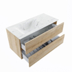 MONDIAZ VICA-DLUX Ensemble meuble de salle de bains - 100cm - meuble bas Washed oak - 2 tiroirs - vasque encastrée cloud à gauche - 1 trou de robinet - version haute 60cm - opalo SW1088395