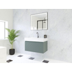HR badmeubelen Matrix 3D Ensemble meuble de salle de bains 80cm 1 tiroir sans poignée avec profil de prise en couleur Petrol mat avec lavabo Kube 1 trou de robinet blanc SW857039