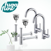 FugaFlow Eccelente Sobrado Kit robinet lavabo - pour double vasque - robinet haut - bec rotatif - bonde non-obturable - siphon design - Chrome brillant SW1124216